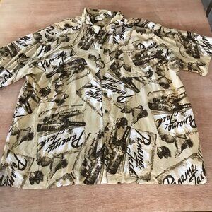 Panama Jack 100% Rayon Shirt Men 3XL Brown Rum Bottle Button Up Pocket Collared